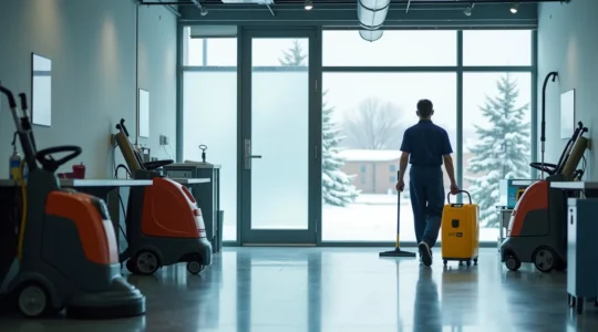 Arsenal complet de services d'entretien commercial pour locaux professionnels québécois avec équipements et personnel