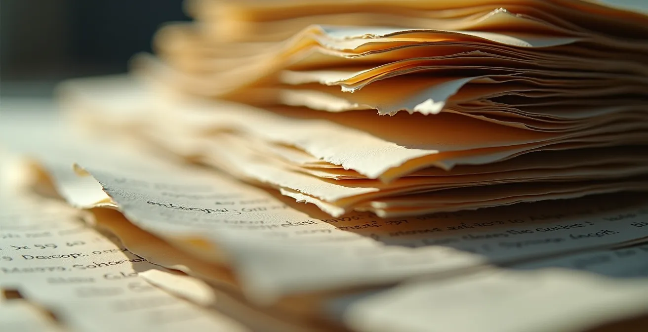 Gros plan sur des factures ou des reçus empilés, symbolisant les coûts cachés et surprises budgétaires d'un contrat d'entretien low-cost