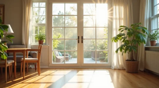 Intérieur lumineux d'une maison québécoise après un grand nettoyage printanier, ambiance fraîche et renouvelée