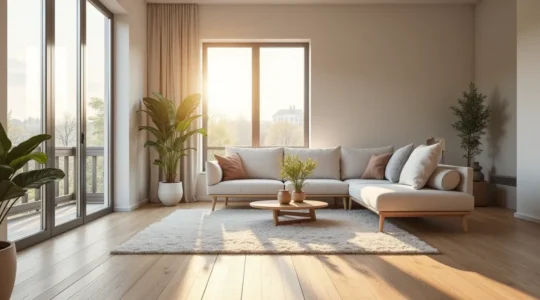 Intérieur lumineux d'une maison québécoise bien entretenue avec éléments de confort familial et clarté naturelle