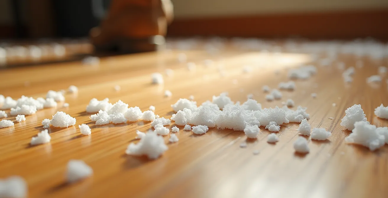 Représentation visuelle des défis saisonniers d'entretien ménager au Québec, notamment l'hiver avec le sel et le printemps avec le grand ménage