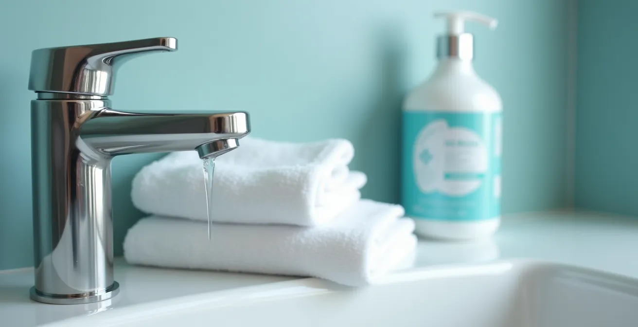 Élément de signalisation professionnelle subtile indiquant les standards de propreté élevés dans un établissement commercial québécois