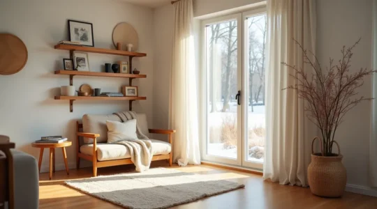 Vue d'ensemble d'un espace de vie québécois organisé avec des éléments visuels évoquant la planification et le contrôle budgétaire