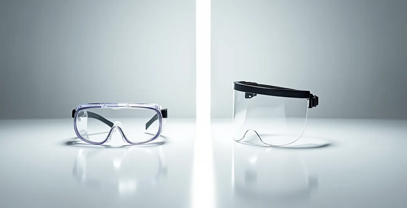 Comparaison entre lunettes de protection et écran facial pour manipulation de produits corrosifs selon norme CSA Z94.3