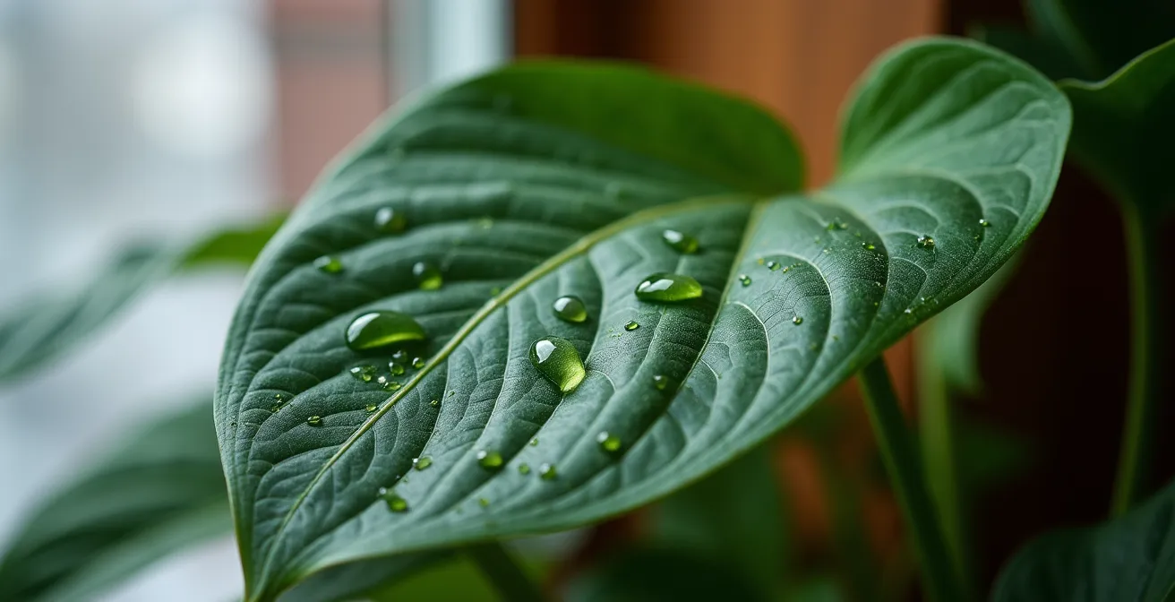 Plantes vertes près d'une fenêtre givrée dans un salon québécois chaleureux en hiver