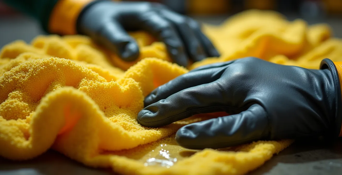 Gros plan sur une station d'urgence chimique avec équipements de déversement organisés